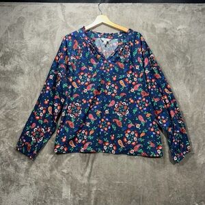 Croft & Barrow Floral BOHO Navy Women's Top size L  COTTON